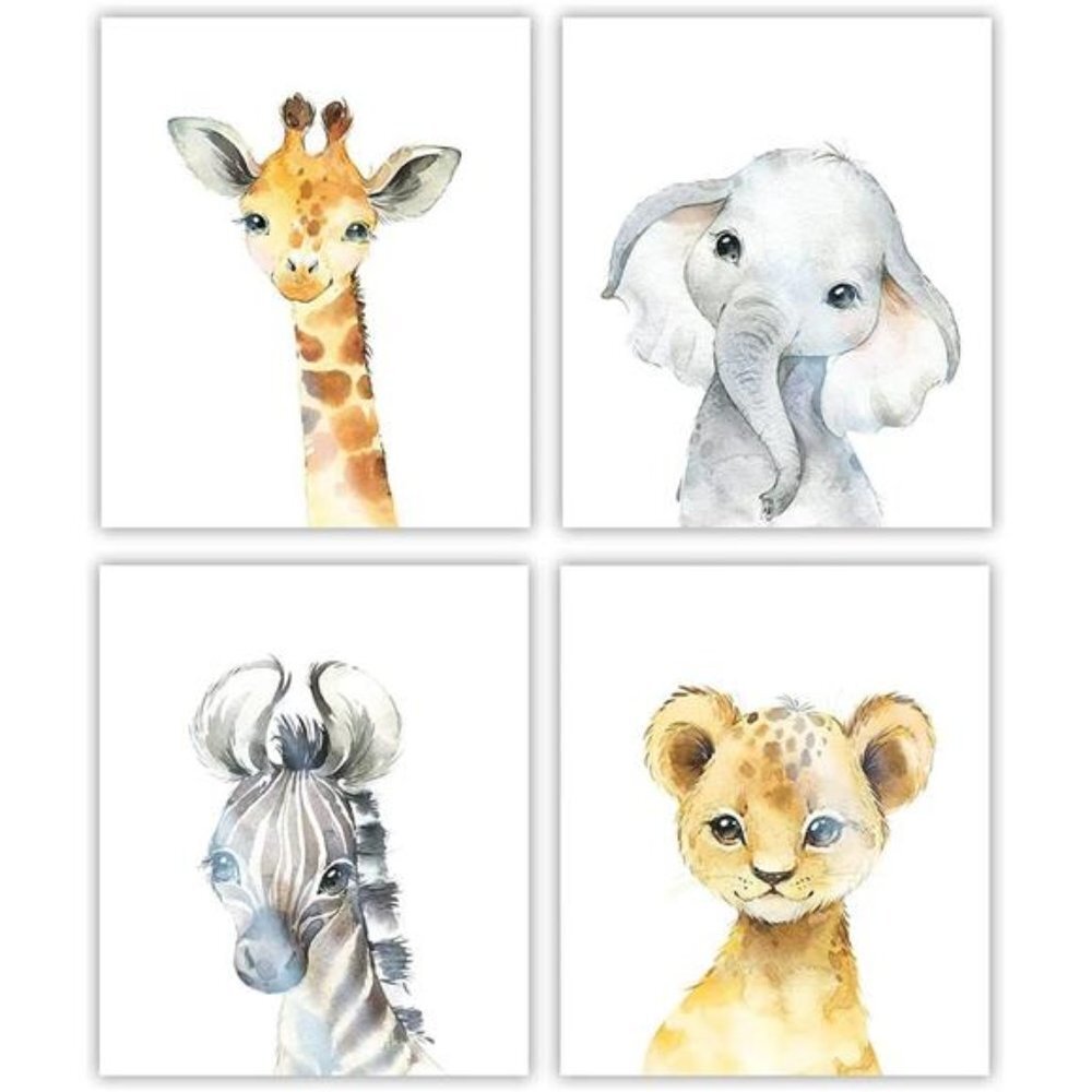 Watercolor Safari Wall Art Set of 4 Unframed 8x10